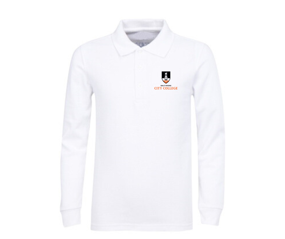 Adult White Long Sleeve Polo- City