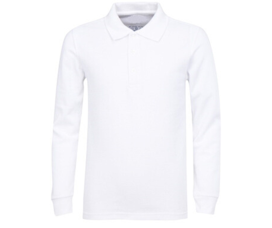 Youth White Long Sleeve Polo- Park Heights