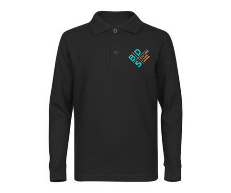Youth Black Long Sleeve Uniform Polo- BDS