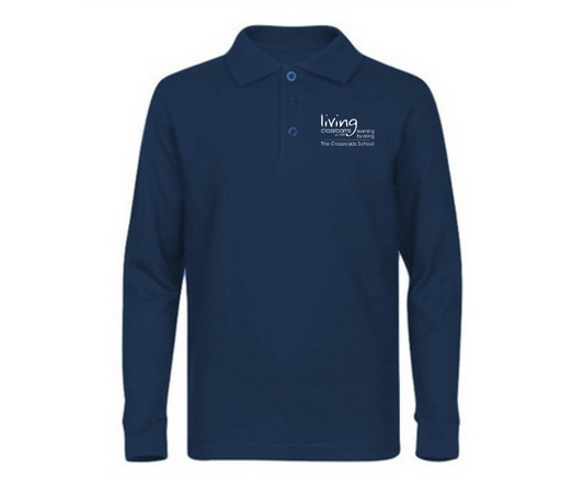 Adult Navy Long Sleeve Polo- Crossroads