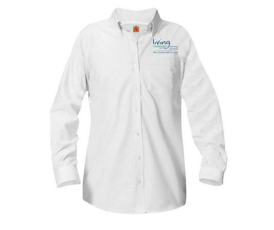 Ladies Long Sleeve White Oxford Shirt (Adult)- Crossroads