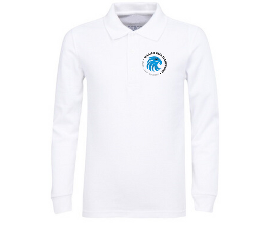 Youth White Long Sleeve Polo- William Paca
