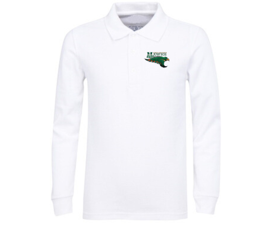 Youth White Long Sleeve Polo- Highlandtown