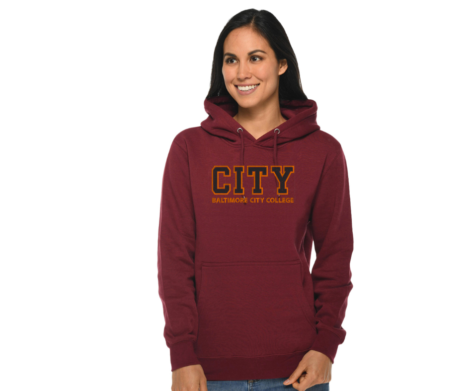 Adult Burgundy Embroidered Hoodie- City College