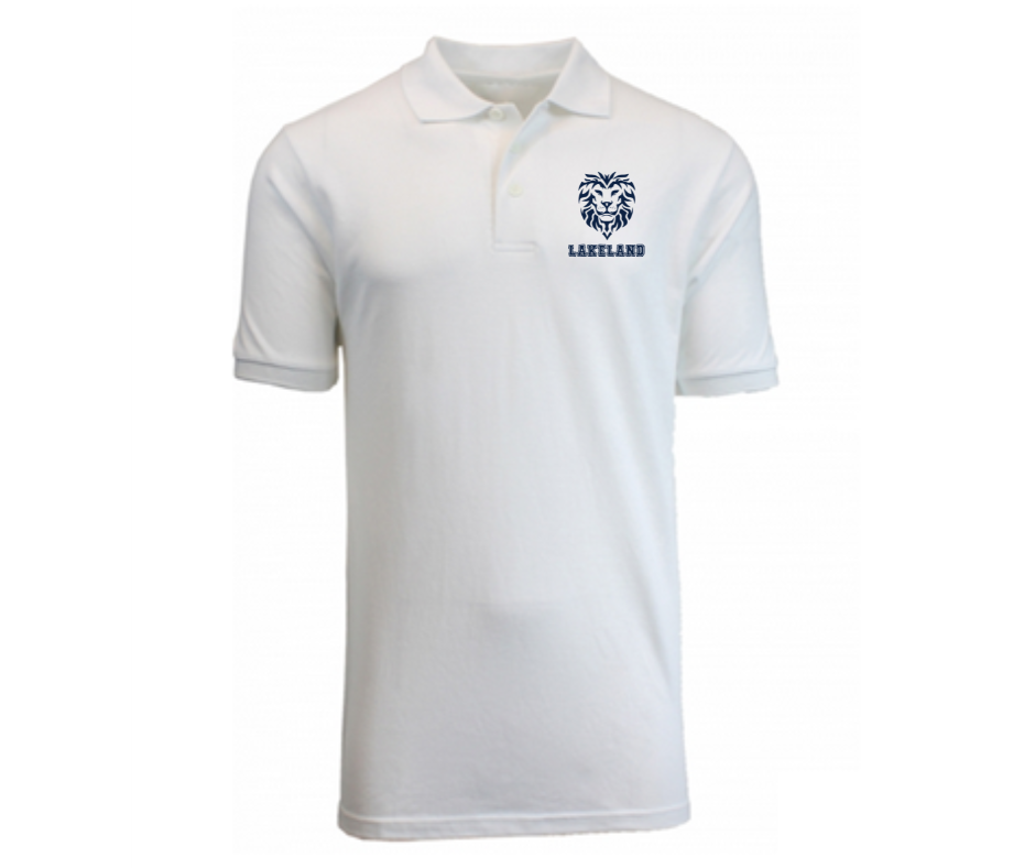 Youth White Short Sleeve Polo- Lakeland