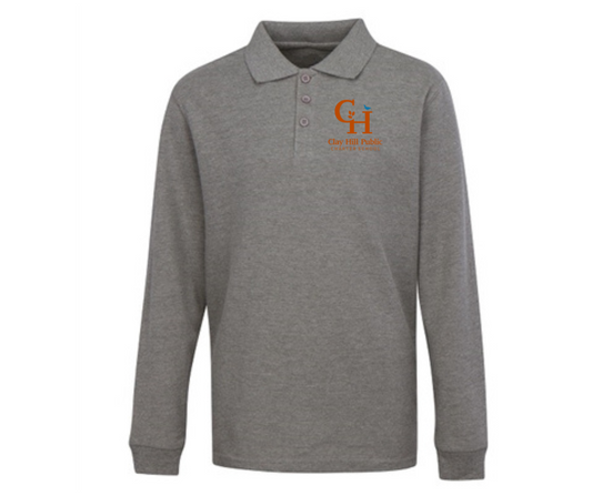 Youth Grey Long Sleeve Polo- Clay Hill