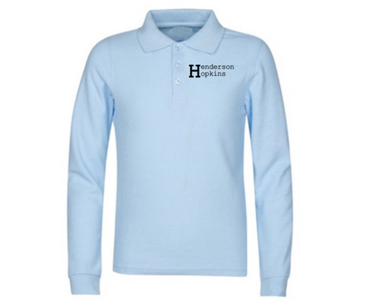 Youth Light Blue Long Sleeve Polo- Henderson-Hopkins
