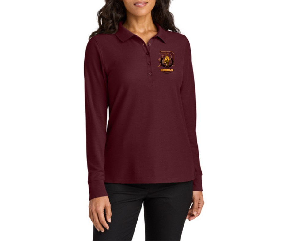 Ladies Burgundy Long Sleeve Polo- Dunbar