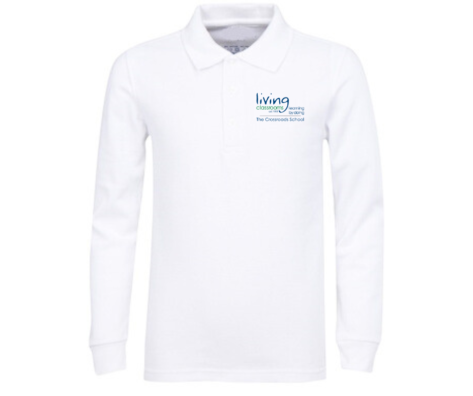 Youth White Long Sleeve Polo- Crossroads