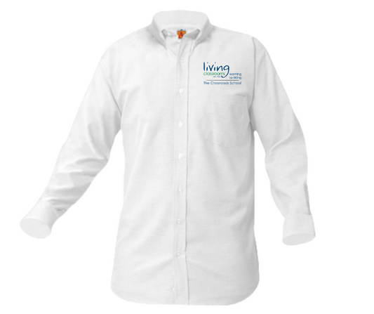 Boys Long Sleeve White Oxford Shirt (Youth)- Crossroads