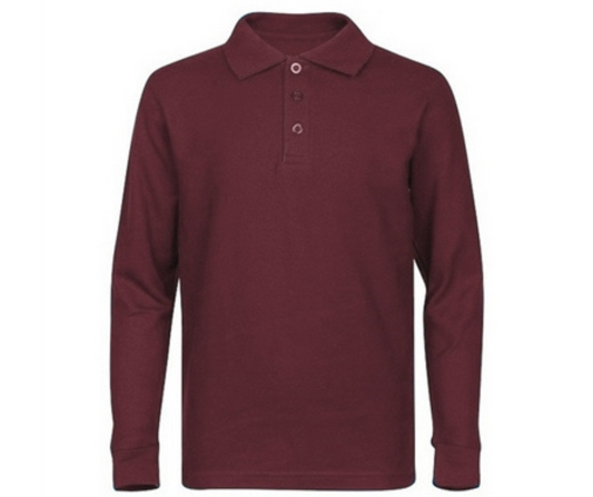 Burgundy Long Sleeve School Uniform Polo- Edgewood