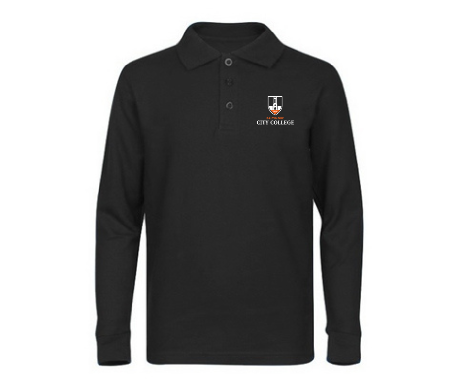 Adult Black Long Sleeve Polo- City