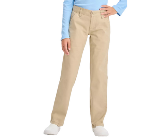 Girls Khaki Uniform Straight Leg Pants- Woodhome