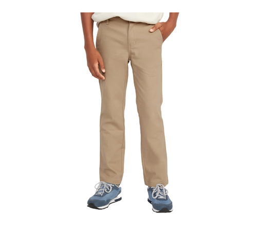 Boys Khaki Flat Front Uniform Pants- Yorkwood