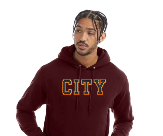 Burgundy City College Chain Stitched Hoodie