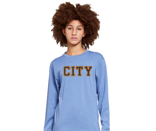 Light Blue City College Heavyweight Long Sleeve Chain Stitched Tee