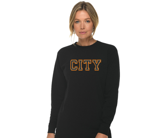 Black City College Heavyweight Long Sleeve Chain Stitched Tee