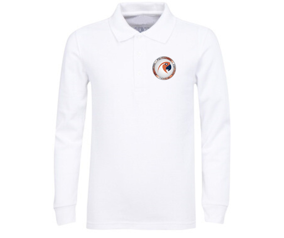 Adult White Long Sleeve Polo- Poly