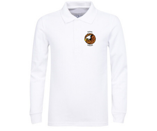 Youth White Long Sleeve Polo- Jefferson