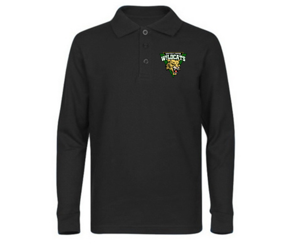 Youth Black Long Sleeve Polo- Carter