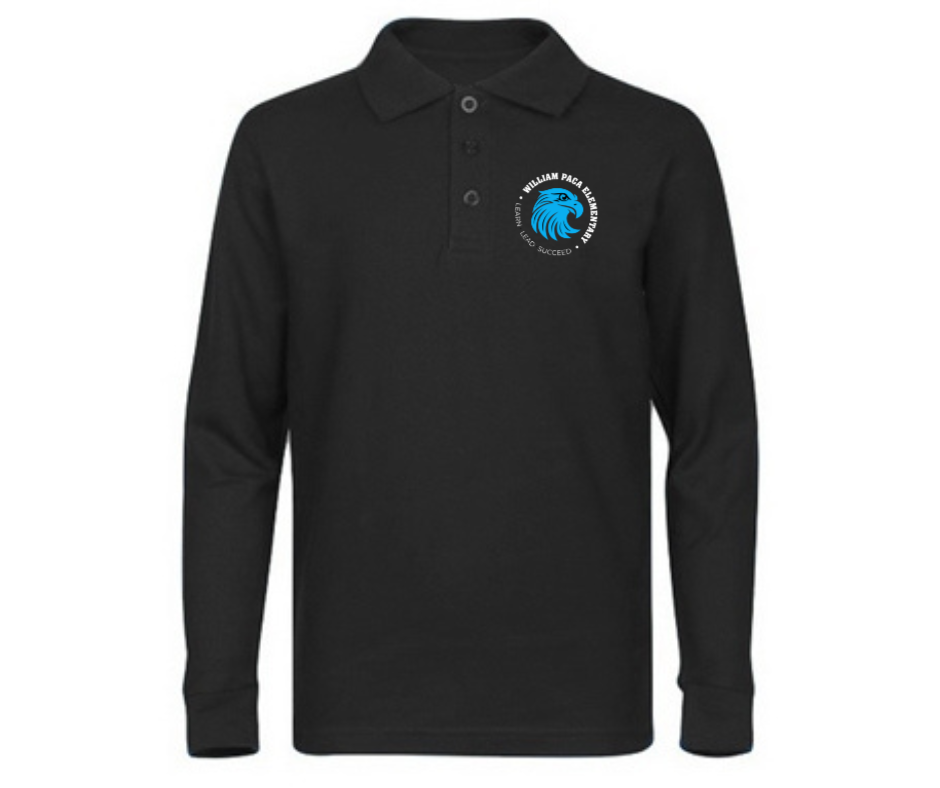 Youth Black Long Sleeve Polo- Paca