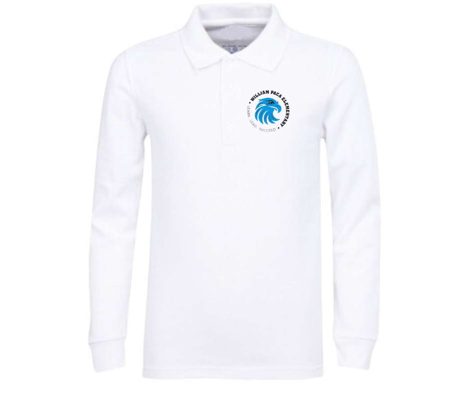 Youth White Long Sleeve Polo- Paca