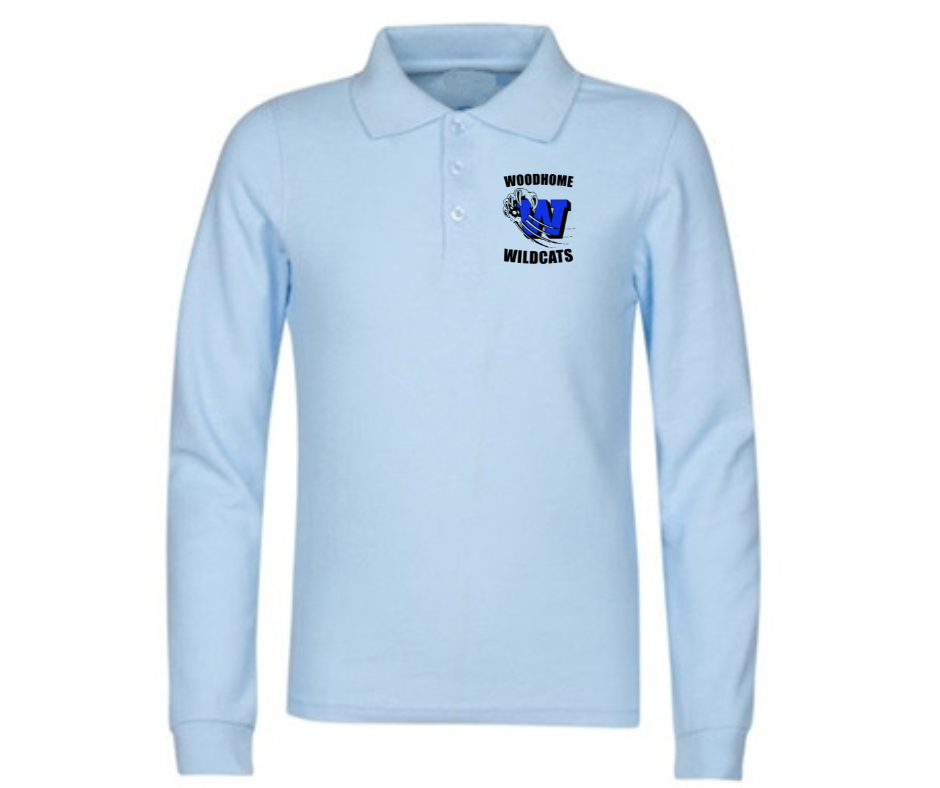 Youth Light Blue Long Sleeve Polo- Woodhome