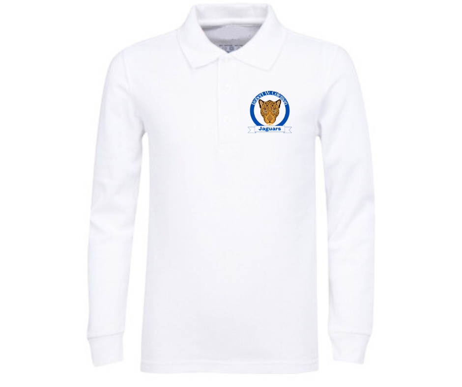 Youth White Long Sleeve Polo- Coleman