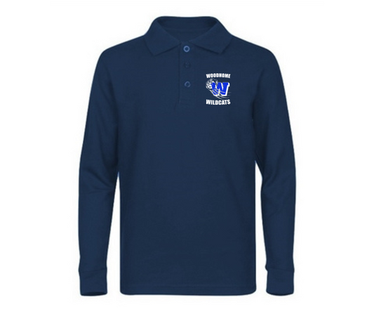 Youth Navy Long Sleeve Polo- Woodhome