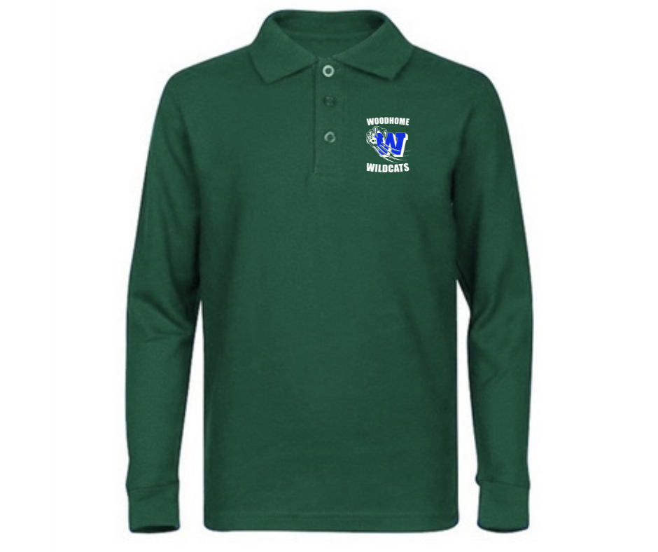 Youth Dark Green Long Sleeve Polo- Woodhome