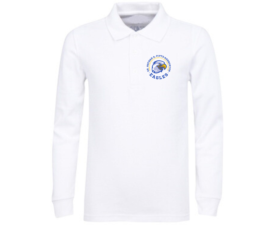 Youth White Long Sleeve Polo- Dr. Nathan Pitts