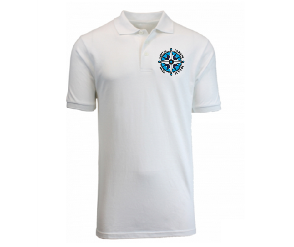 Adult White Short Sleeve Polo- Digital Harbor