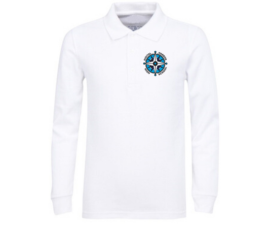 Adult White Long Sleeve Polo- Digital Harbor