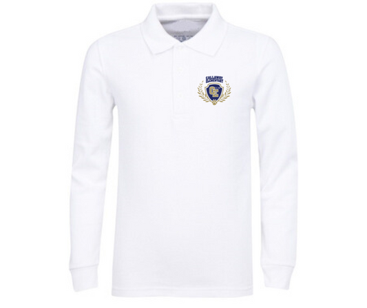 Youth White Long Sleeve Polo- Callaway