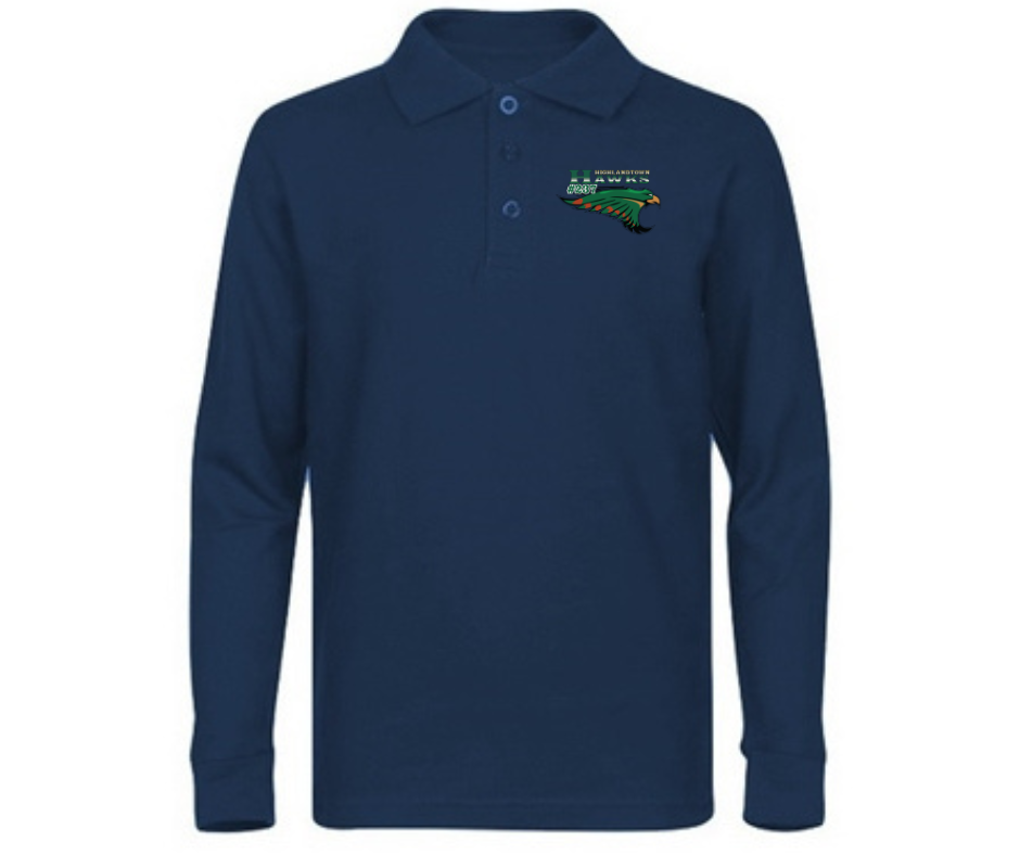 Youth Navy Long Sleeve Polo- Highlandtown