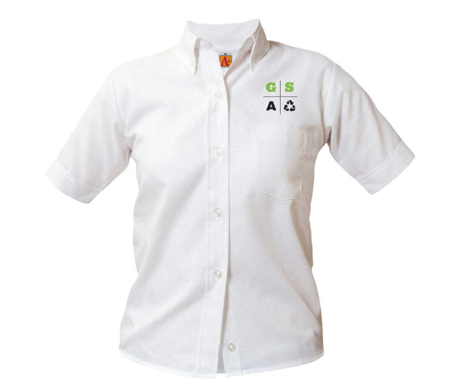 Girls Short Sleeve White Oxford Shirt (Youth)- Green Street