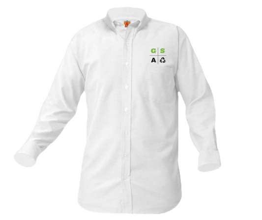 Girls Long Sleeve White Oxford Shirt (Youth)- Green Street