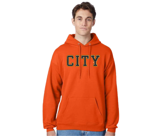 Adult Orange Embroidered Hoodie- City