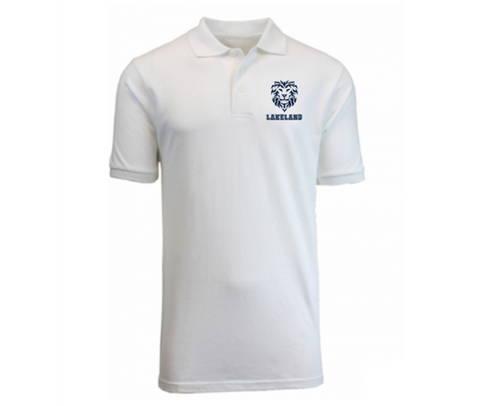 Youth White Short Sleeve Polo- Lakeland