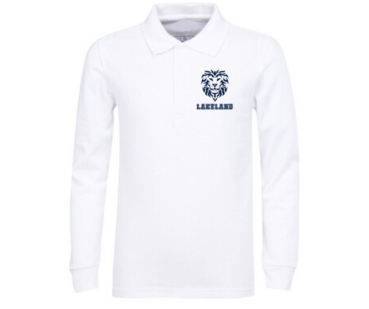 Youth White Long Sleeve Polo- Lakeland