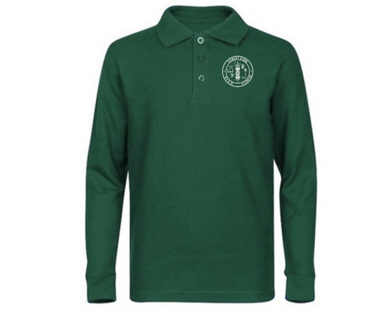 Adult Forest Green Long Sleeve Polo- Forest Park HS