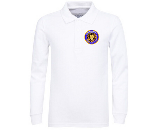 Youth White Long Sleeve Polo- Garrett Heights