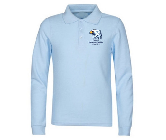 Youth Light Blue Long Sleeve Polo- Fallstaff