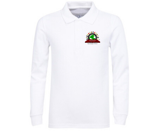 Youth White Long Sleeve Polo- Empowerment Academy